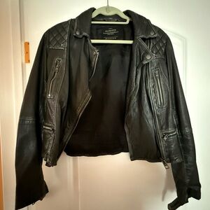 All Saints Charcoal Leather Moto Jacket